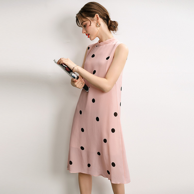 Casual Dresses silk dresses summer high-end elegant lace sleeveless loose polka Dot a-line dress sacrf collar women cloth 230412