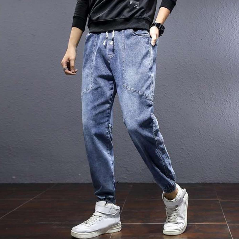 Men's Jeans Letter Tie up denim Trousers Men's Trousers Drawstring Ankle Tied denim Baggy Trousers Cargo Trousers Street Costume Pantalones 