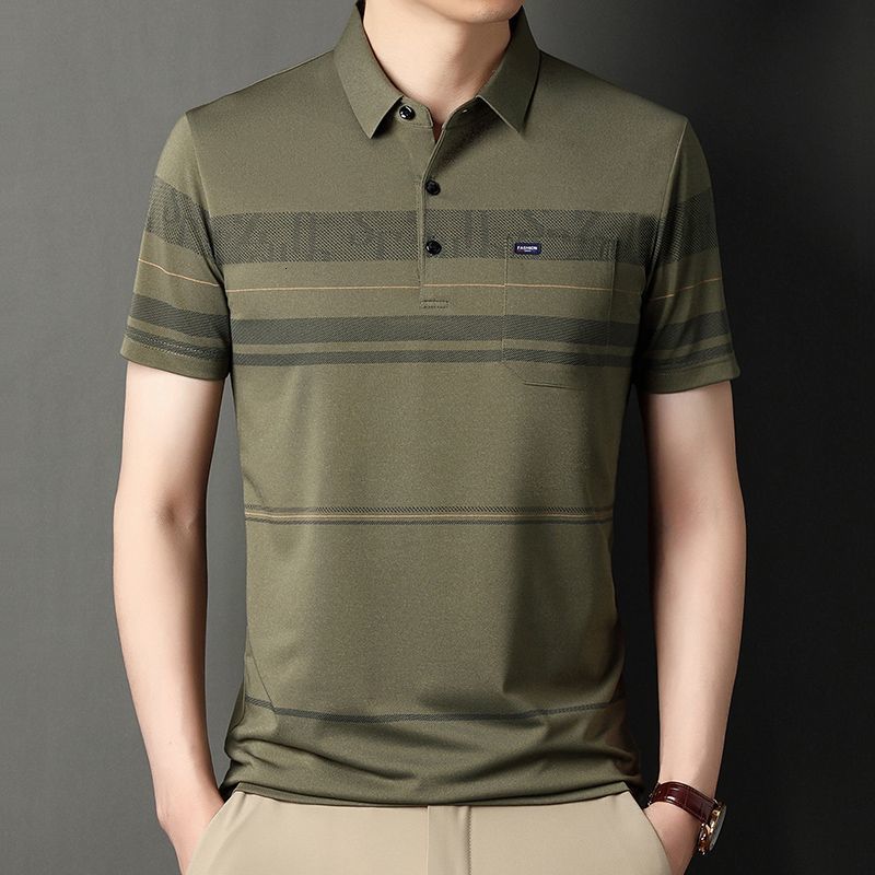 Men's Polos Men's T-shirt Short sleeved Summer Lapel Print Pocket Button Embroidered Polo T-shirt Casual Comfortable Top 230412