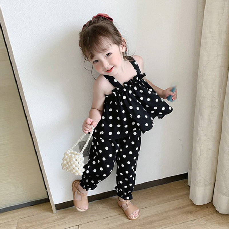Clothing Sets Summer Girls' Back CrossFlower Suspender Top NinePoint Pants Baby Children Clothes Suit Fashion Kids Outfit 230412