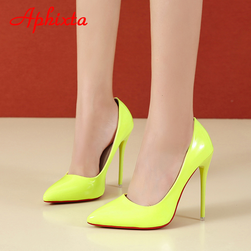 Dress Shoes Aphixta 2023 Spring Super High 12cm Stiletto Heels Pump Pointed Toe Florescence Patent Leather Office Thin Heel 230412