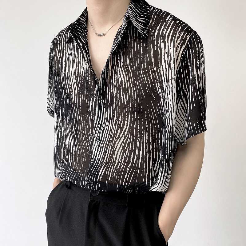 Men's Casual Shirts 2022 Summer Loose Striped Shirts Men Short Sleeve Oversized Shirt Unique Streetwear Hip Hop Harajuku Tops Social Party Blouse