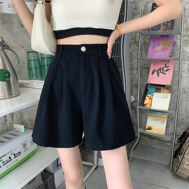 Women's Shorts Y2K Women's High Waist White Shorts Korean Fashion Pleated Wide Leg Pants Summer Casual Full Matching Women's Prep Style