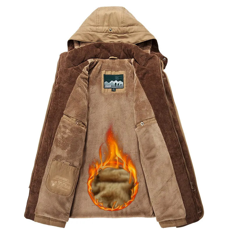 Men's Down Parkas 7XL Men Winter Warm Parkas Mens Fleece Detachable Hat Jacket Parkas Men Casual Cotton Outdoor Fur Trench Padded Jackets Coats 2