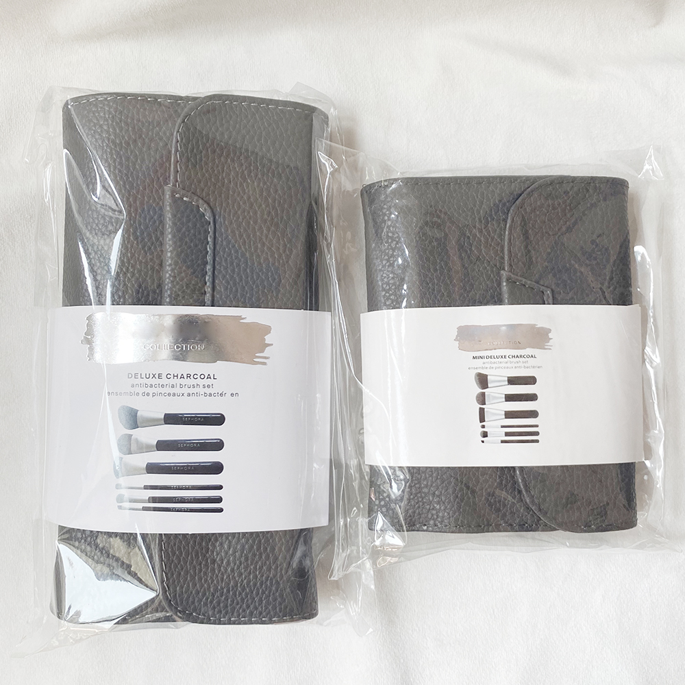 Deluxe Charcoal Antibacterial Makeup Brushes Set - 6-Pcs Antibacterial Synthetic Hair Cosmetics Brush kit Beauty Blending Tools