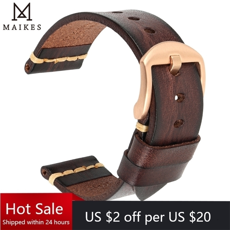 Watch Bands Maikes Genuine Leather Watchband for Galaxy Watch Strap 18mm 20mm 22mm 24mm Watch Band Tissote Wrist Bracelets 230411