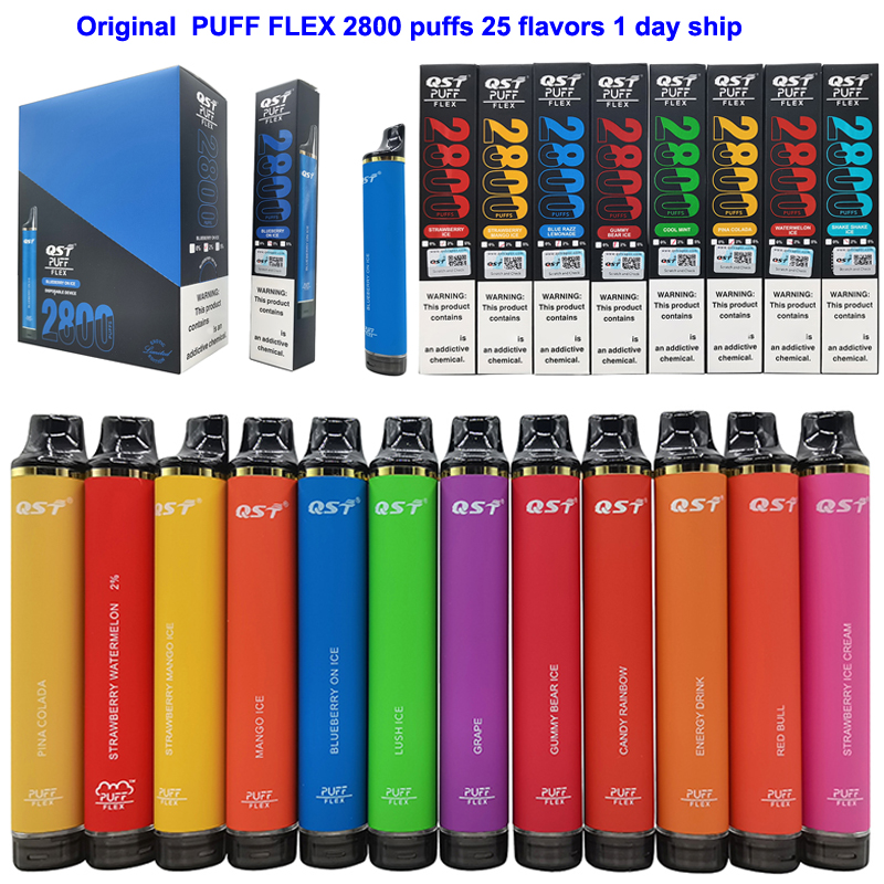 Electronic Cigarettes Puff flex 2800 puffs QST 850mah 8ml 25 Colors Vapor Authorized disposable vape 0% 2% 5% e Cigarette Original
Electronic Cigarettes Puff flex 2800 puffs QST 850mah 8ml 25 Colors Vapor Authorized disposable vape 0% 2% 5% e Cigarette Original