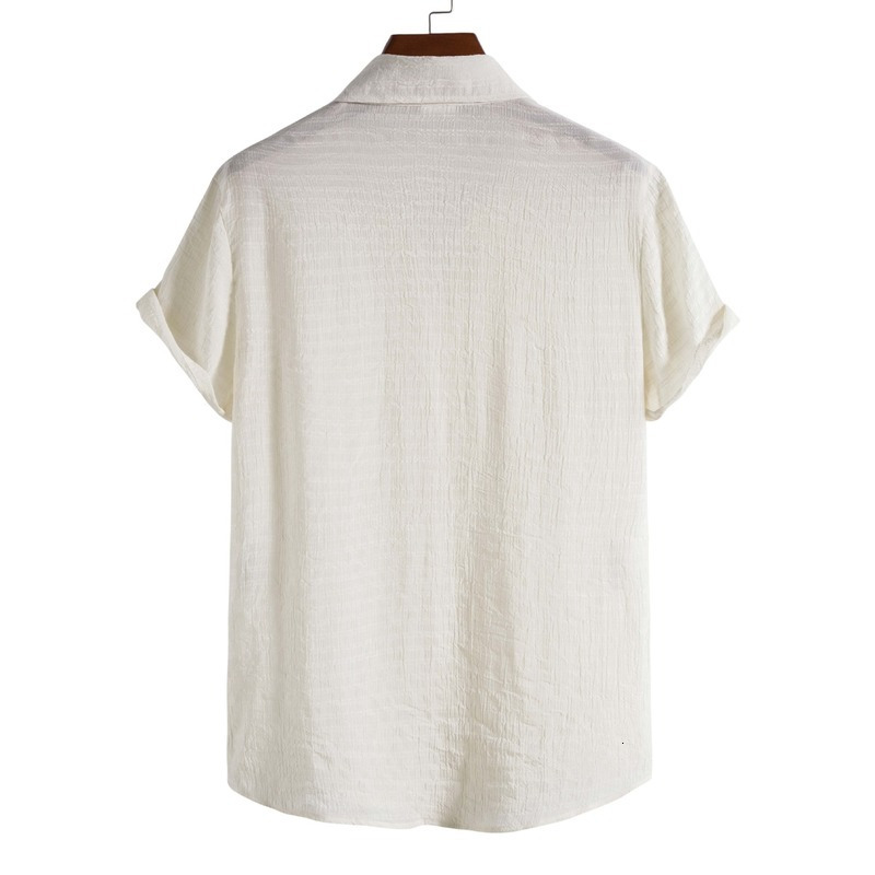 Men's Casual Shirts Summer Beige White Shirt Men's Fashion Trend Solid Color Shirt Men's Short Sleeve Shirt S-XXL 230412