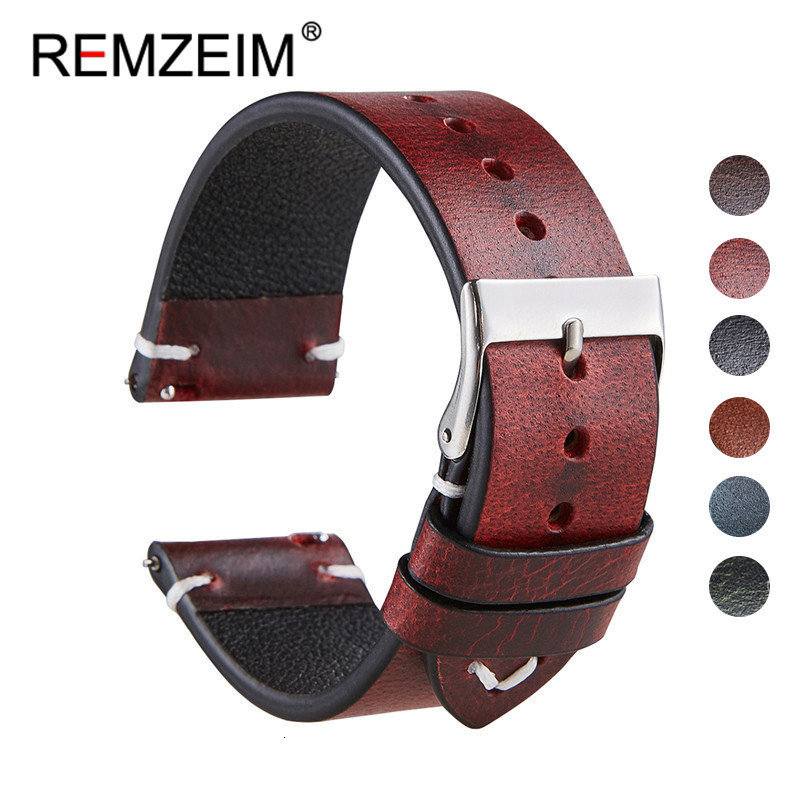 Watch Bands Hand Made Retro Red Brown Leather Watch Band Quick Release Calfskin Watch Strap Bracelet 18mm 20mm 22mm Watch Accessories 230411