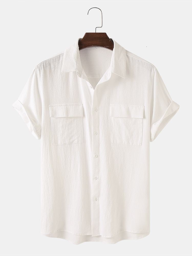 Men's Casual Shirts Charmkpr Fashion Men's Top Solid Comfortable Double Pocket Shirt Casual Street Clothing Men's Match Simple Shirt S-