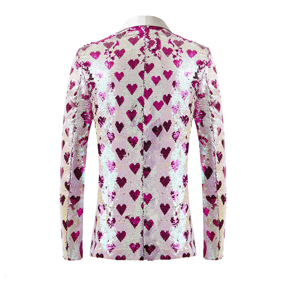 Men's Suits Blazers Stylish Heart Sequin Tuxedo Blazer Men One Button Shawl Lapel Mens Party Suit Jacket Wedding Groom Stage Singer Costume 23111