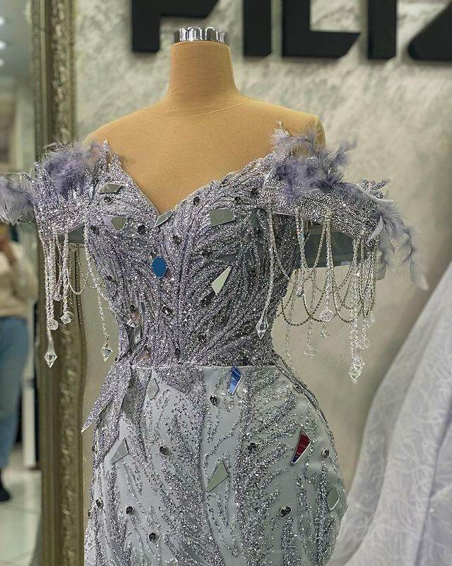 April Aso 2023 Ebi Mermaid Sier Prom Dress Beaded Crystals Evening Formal Party Second Reception Birthday Engagement Gowns Dresses Robe De Soiree ZJ52