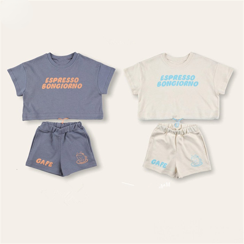 Clothing Sets Summer Korea Baby Boys Suit Letter Prints T shirts Shorts Girls 2Pcs Casual Toddler Clothes 230412