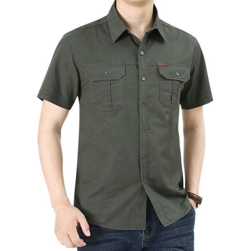 Men's Casual Shirts Short sleeved men's shirt 100% pure cotton military work goods shirt Men's clothing classic summer 230412