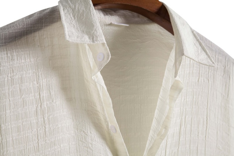 Men's Casual Shirts Summer Beige White Shirt Men's Fashion Trend Solid Color Shirt Men's Short Sleeve Shirt S-XXL 230412