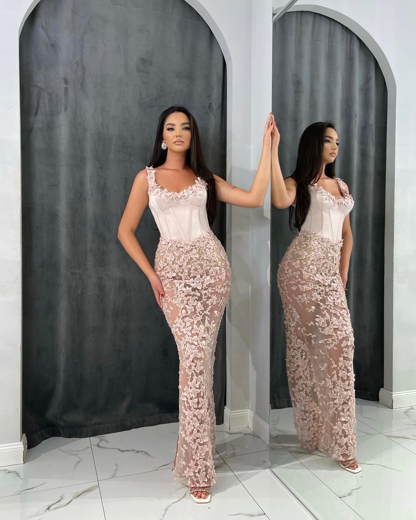 Fashion Mermaid Prom Dresses Square Collar Party Dresses Lace 3D Appliques Custom Made Evening Dress