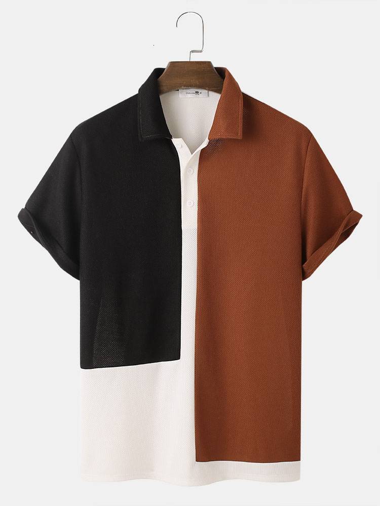 Men's Casual Shirts Charmkpr Selling Top Men's Three Color Knitted Polo Neck Shirt Fashion Full Matching Men's Short Sleeve Panel Butto