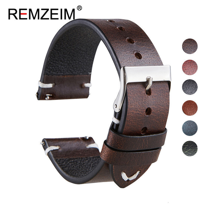 Watch Bands Hand Made Retro Red Brown Leather Watch Band Quick Release Calfskin Watch Strap Bracelet 18mm 20mm 22mm Watch Accessories 230411