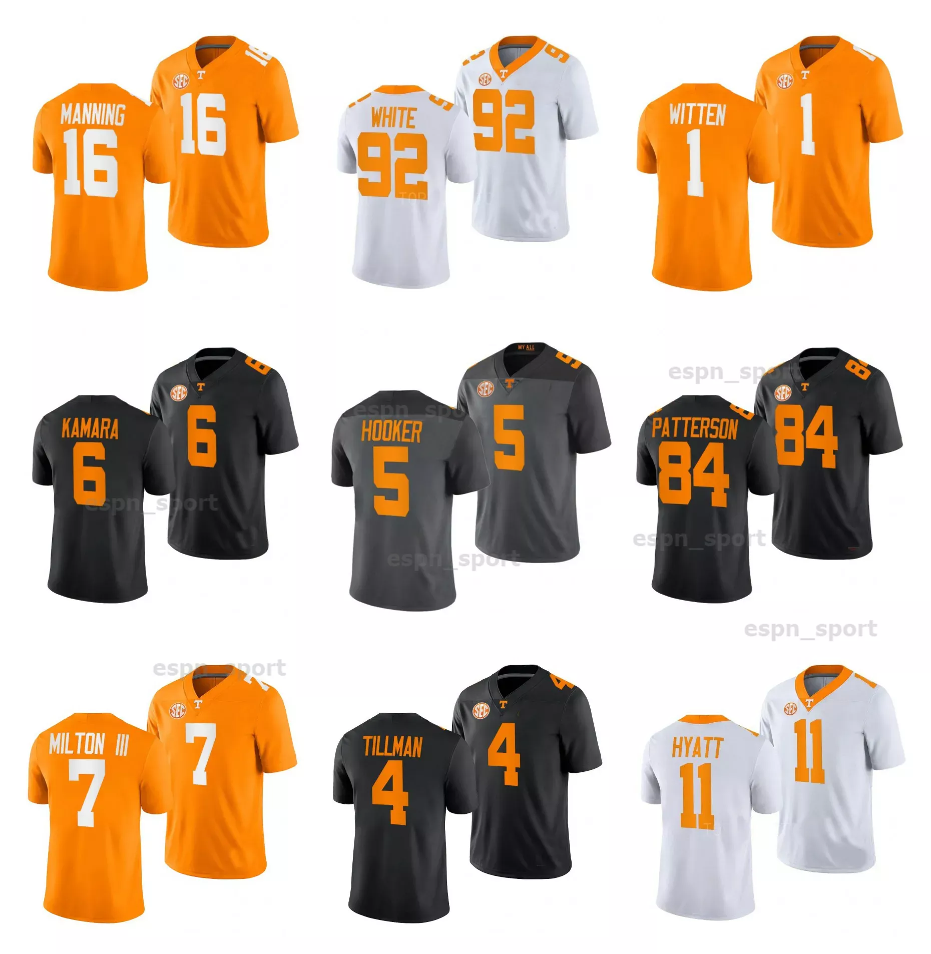 Tennessees Volunteer Football Jersey College Hendon Hooker Peyton Manning Joe Milton III Alvin Kamara Jalin Hyatt Reggie White Cordarrelle Patterson Size S-4XL