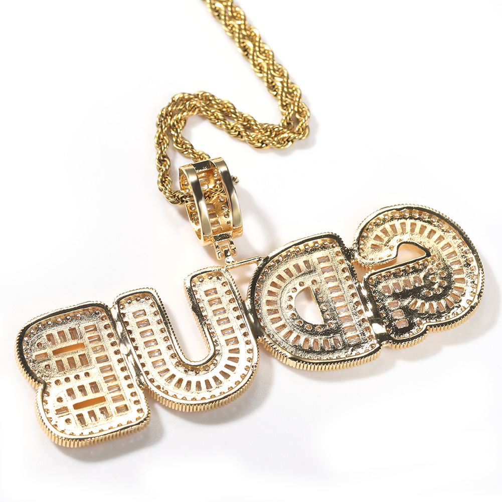New Fashion Initial Letter Custom Name Pendant Necklace Personalized Iced Out Baguette Cubic Zirconia CZ 18K Real Gold Hip Hop DIY Anniversary Jewelry