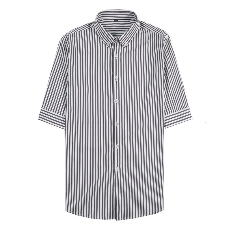 Men's Casual Shirts Summer Half Sleeve Men's Striped Shirt Business Casual Formal Clothing 3XL Slim Fit Office Shirt Men's Black/Blue 2