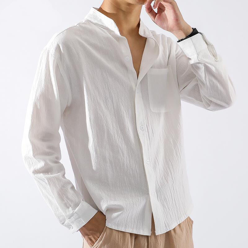 Men's Casual Shirts Spring/Summer Men's Linen Shirt Harajuku Standing Neck Slim Fit Solid Men's Casual Breathable Classic Top S-3XL 230