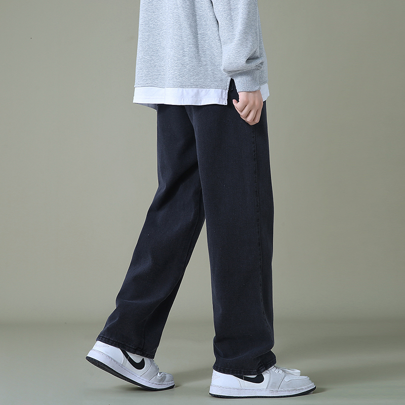 Men's Jeans Autumn men's black denim wide leg trousers street clothes straight loose elastic waist jeans Korean men's Trousers 230412