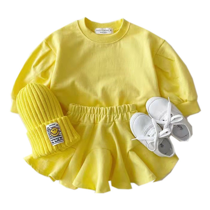 Clothing Sets 2023 Summer Girls Clothes Set Candy Color Long Sleeve Sweatshirts Skirts Baby 2PCS Suits 1 5 Years Kids Infant Girl Outfit 230412