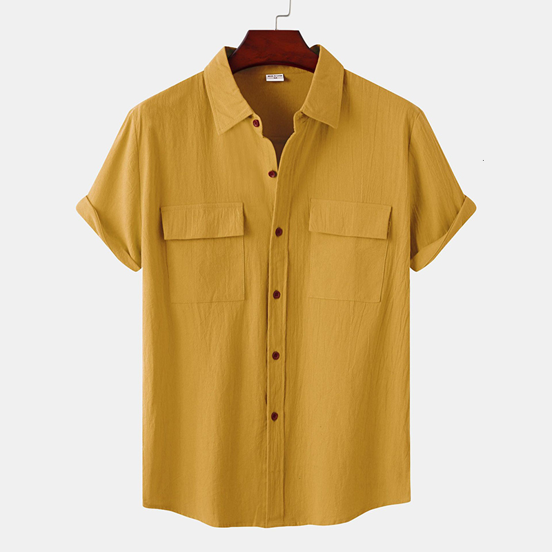 Men's Casual Shirts Men's Cotton Linen Summer Short Sleeve Solid Breathable Hawaiian Beach Men's Shirt Men's Casual Shirt 230412