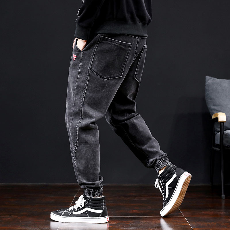 Men's Jeans fashion hip-hop backyard jeans loose pockets plus size jogger jeans elastic waist patches denim pants men's Trousers 230412