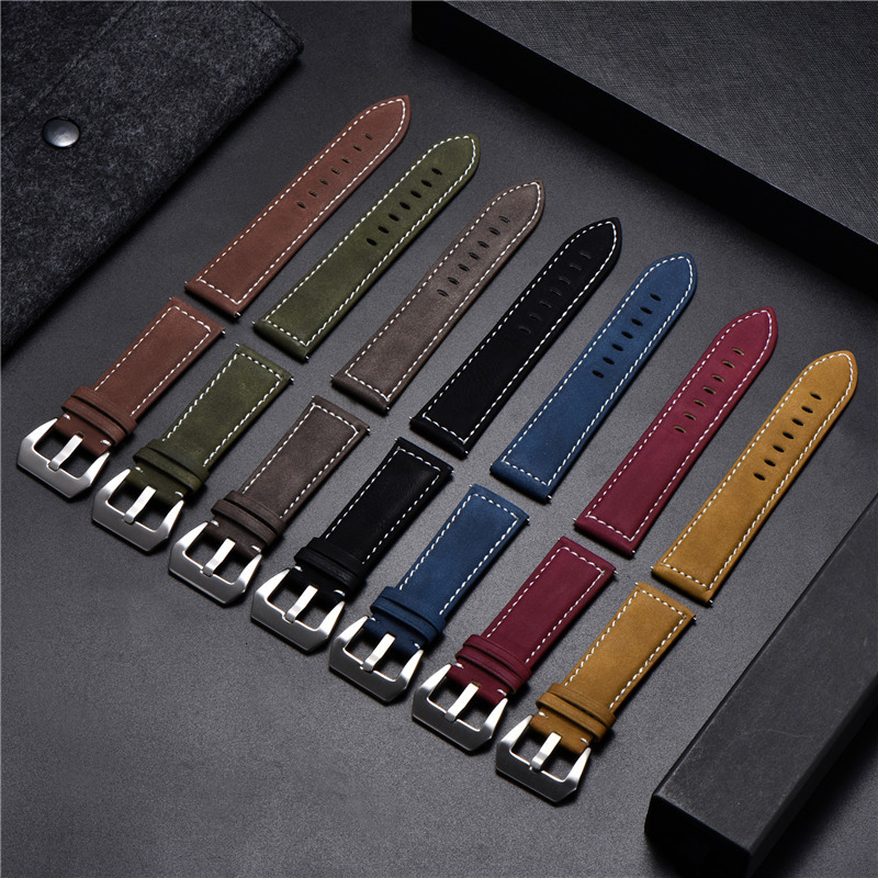 Watch Bands Style Vintage Leather Watchband 18mm 20mm 22mm 24mm Frosted Handmade Thick Line Strap Watch Accessories Band 7 colors 230411