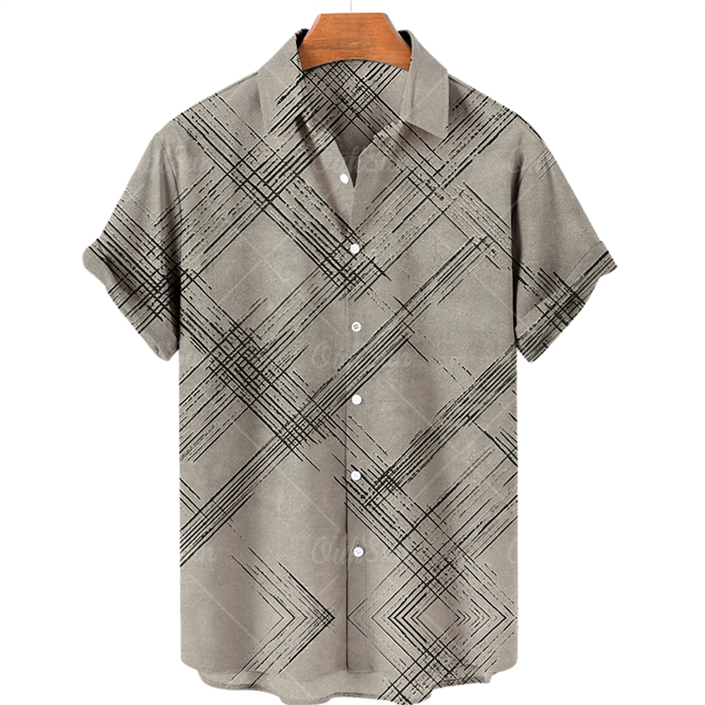 Men's Casual Shirts Men's Shirts Casual Stripes Hawaiian Printed Short Sleeve Top Polo Collar Shirt Harajuku Summer Men's Shirt 5xl 230