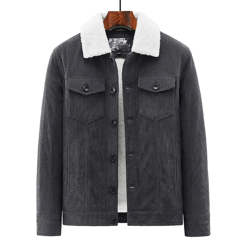 Men's Down Parkas Autumn Winter Men Warm Fleece Thick Windbreaker Jacket Men Fashion Fur Collar Corduroy Military Cargo Jacket Coat Male Outwear 