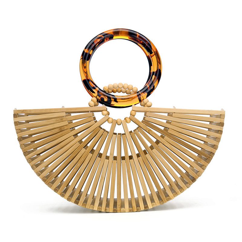 Fashionable bamboo womens bag outdoor handbag hollowed out design versatile casual beach bag