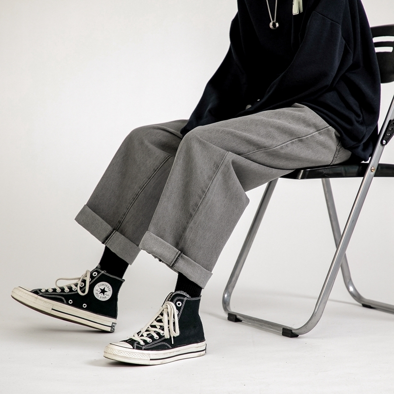 Men's Jeans Men's Jeans South Korea Street Hip Hop Loose Leg Pants Fashion Light Blue denim Pants Black Grey Unisex Casual Pants 230412