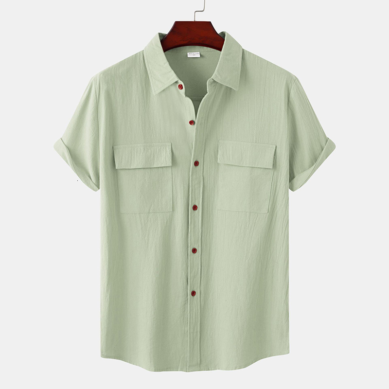 Men's Casual Shirts Men's Cotton Linen Summer Short Sleeve Solid Breathable Hawaiian Beach Men's Shirt Men's Casual Shirt 230412