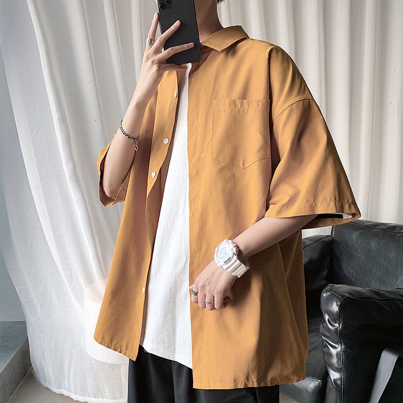 Men's Casual Shirts Hybskr Large Solid Men's Shirt Short Sleeve Pocket Summer Top Classic Top Fashion Men's Cardigan 230412