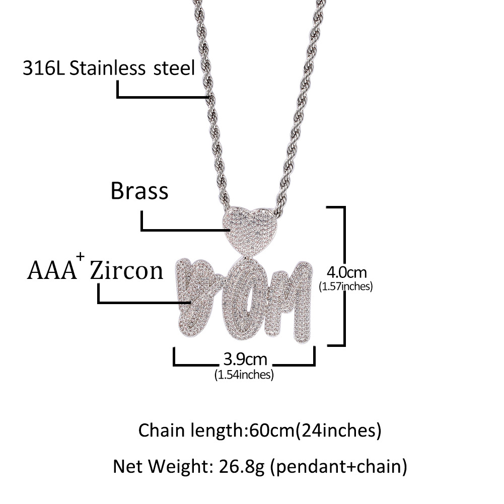 New Heart Cursive Initial Letter Custom Name Pendant Necklace ins Personalized Iced Out Cubic Zirconia CZ 18K Real Gold Hip Hop DIY Anniversary Jewelr