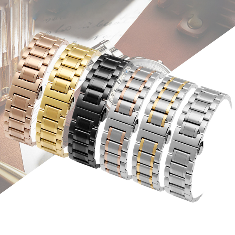 Watch Bands Curved end stainless steel watchband bracelet watch straps 16mm 17mm 18mm 19mm 20mm 21mm 22mm 23mm 24mm steel banding bracelet 230411