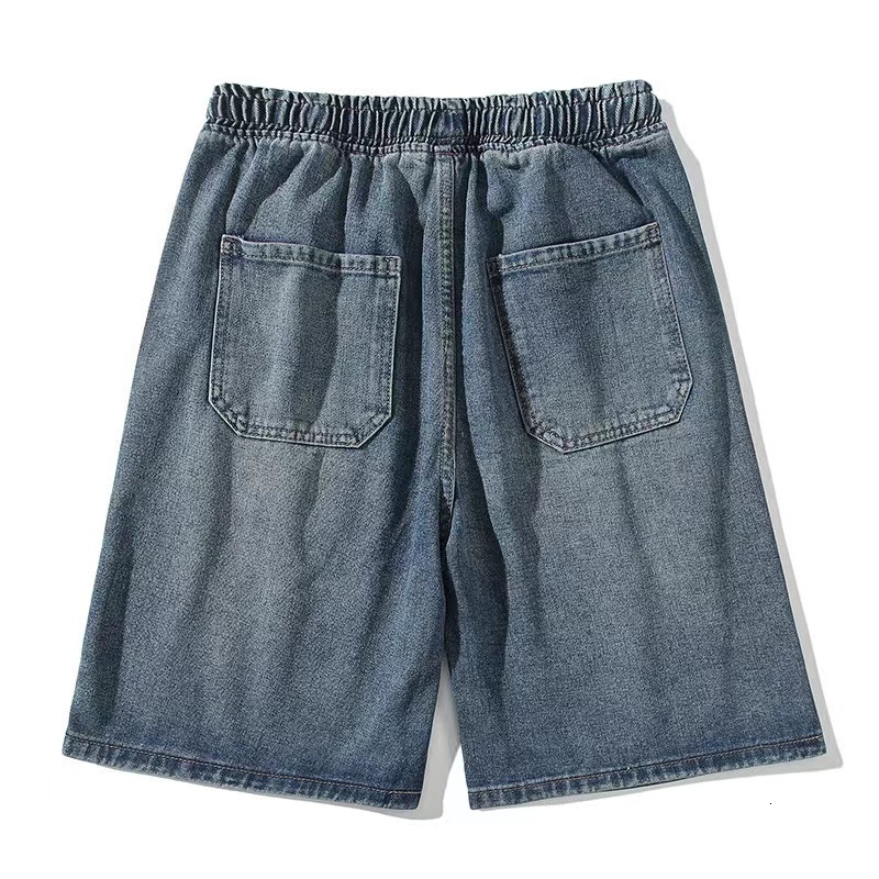 Men's Shorts M-3XL Yellow Mud Dyed Wash Jeans Solid Elastic Waist Large denim Short Jogger Super Large Straight Jeans 230412