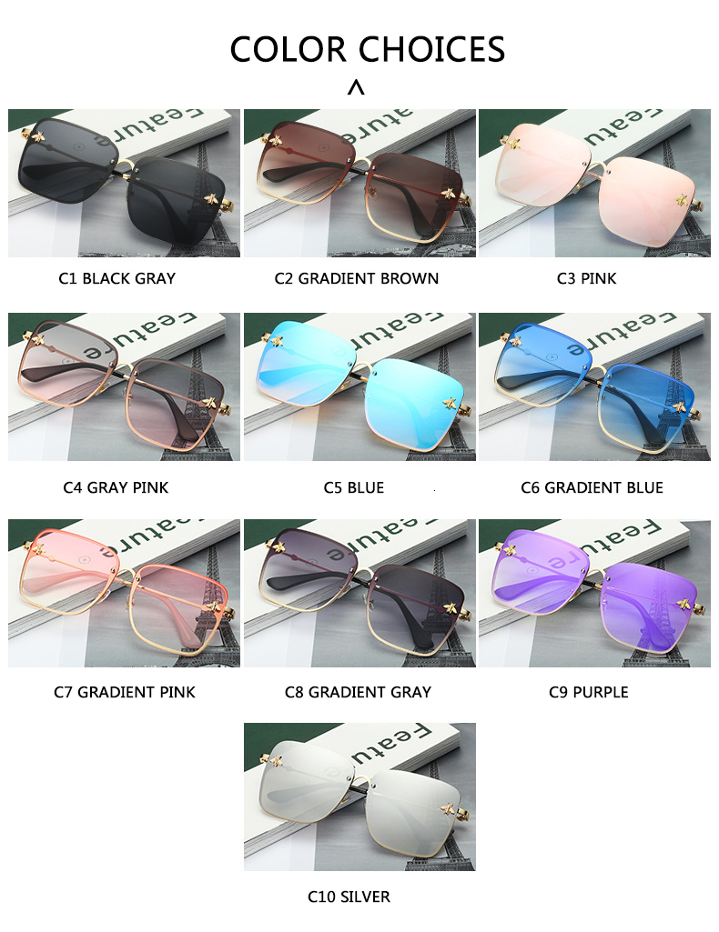 Sunglasses 2023 Fashion Lady Oversize Rimless Square Bee Sunglasses Women Men Small Glasses Gradient Sun Glasses Female UV400 230411