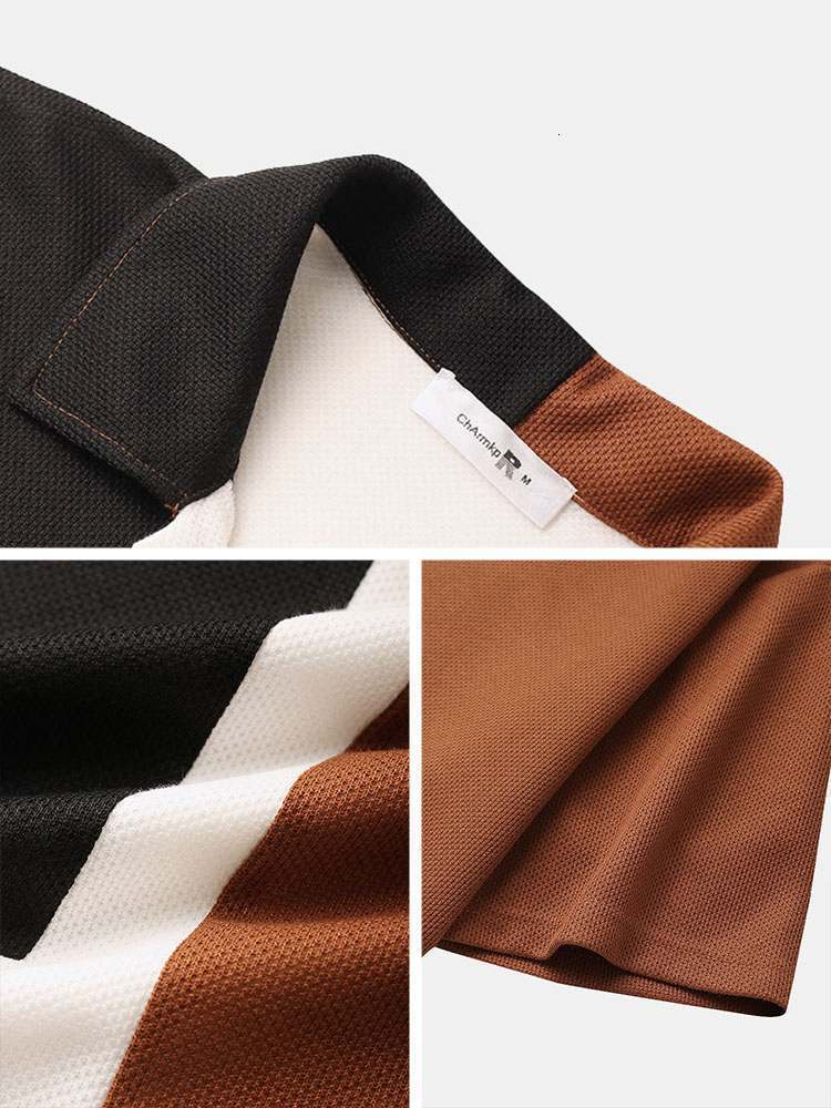 Men's Casual Shirts Charmkpr Selling Top Men's Three Color Knitted Polo Neck Shirt Fashion Full Matching Men's Short Sleeve Panel Butto