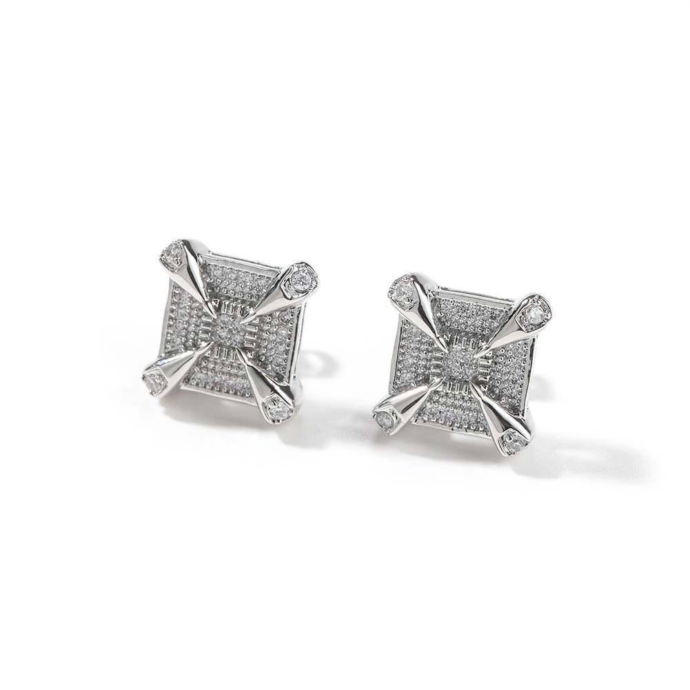 18K Platinum Plated Square Zircon Stud Earring Ear Bone Nail Women Men No Fading No Allergies 5A Zircon Earring