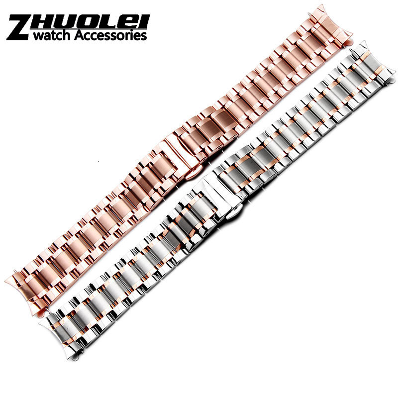 Watch Bands Curved end stainless steel watchband bracelet watch straps 16mm 17mm 18mm 19mm 20mm 21mm 22mm 23mm 24mm steel banding bracelet 230411