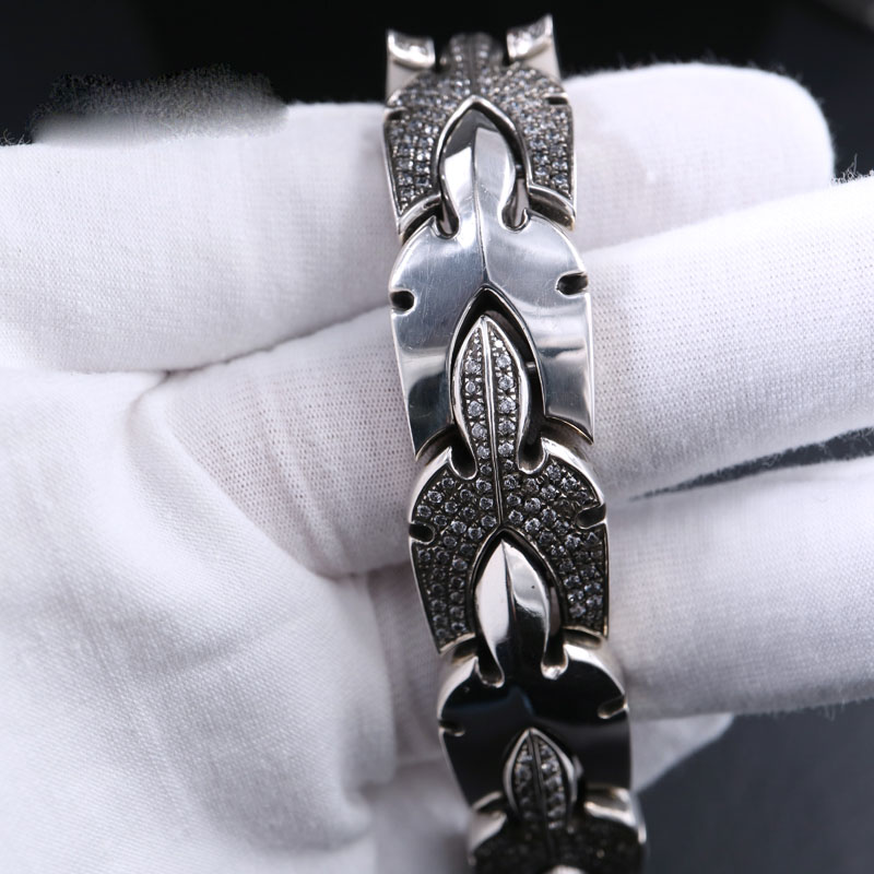 D190 S925 Sterling Silver Bracelet Fashion Letter Personalized Vintage Cross Tail Flower Set Diamond Couple Punk Hip Hop Jewelry Style Lover Gift
