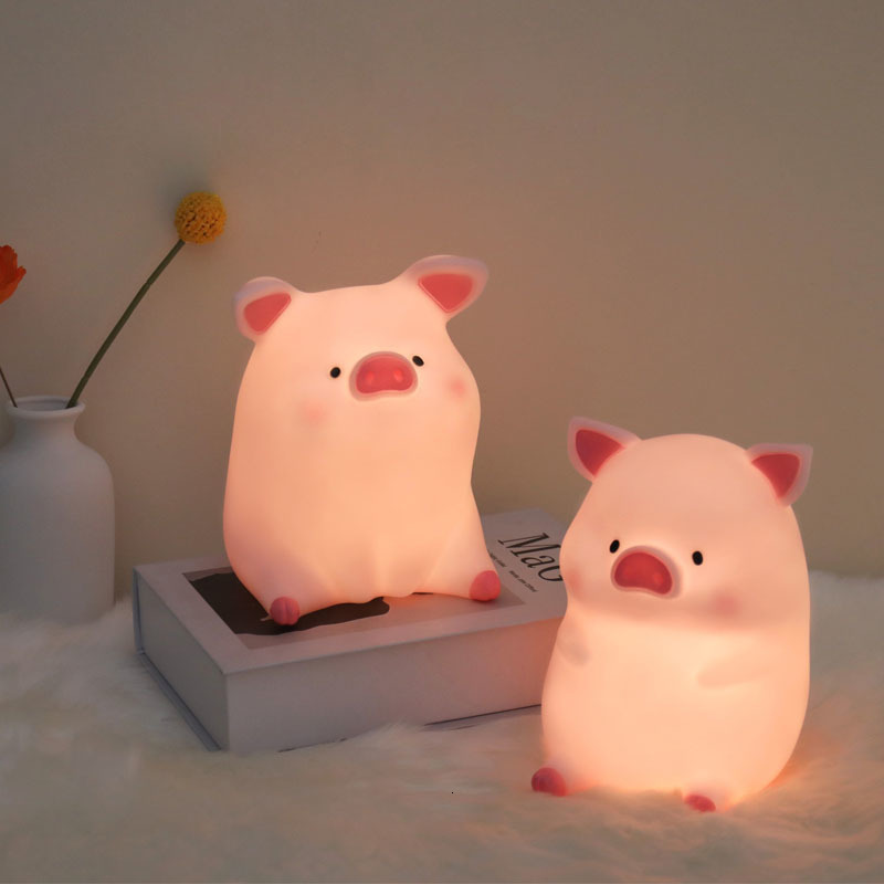 Lamps Shades Cartoon Pig LED Night Light Cute Ornament Room Decor Children's Bedroom Bedside Decoration Atmosphere Birthday Gift 230411