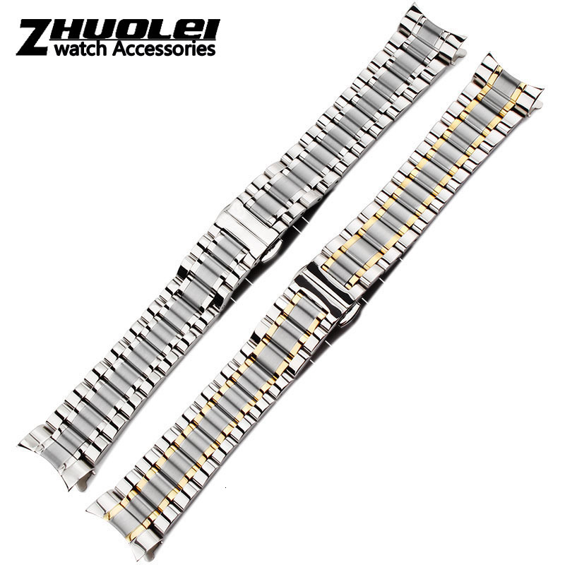 Watch Bands Curved end stainless steel watchband bracelet watch straps 16mm 17mm 18mm 19mm 20mm 21mm 22mm 23mm 24mm steel banding bracelet 230411