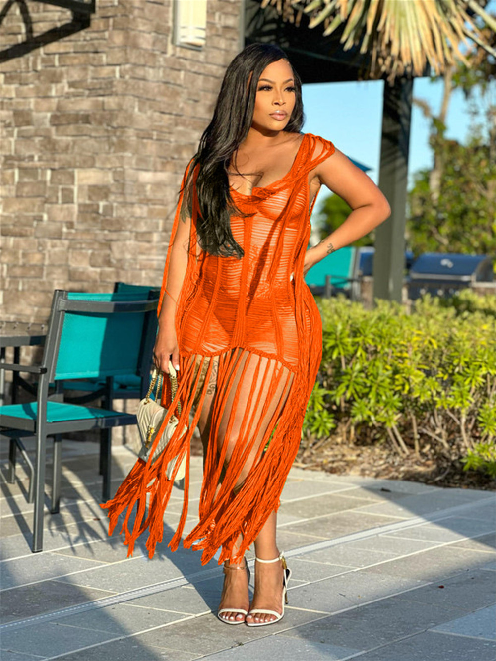 NEW Designer 2023 Beach Tassels Dress Women Sexy Cover Up Sleeveless Knitting Hollow Out Swimwear Loose Beach Wear Wholesale Items for Boutique Clothe