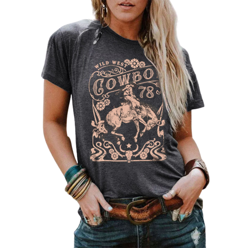 Women's TShirt Wild West Cowboy Tshirt Steer Skull Floral Graphic Country Southern Top Rodeo Cowgirl Western T Shirt Vintage Tee Tshits 23412