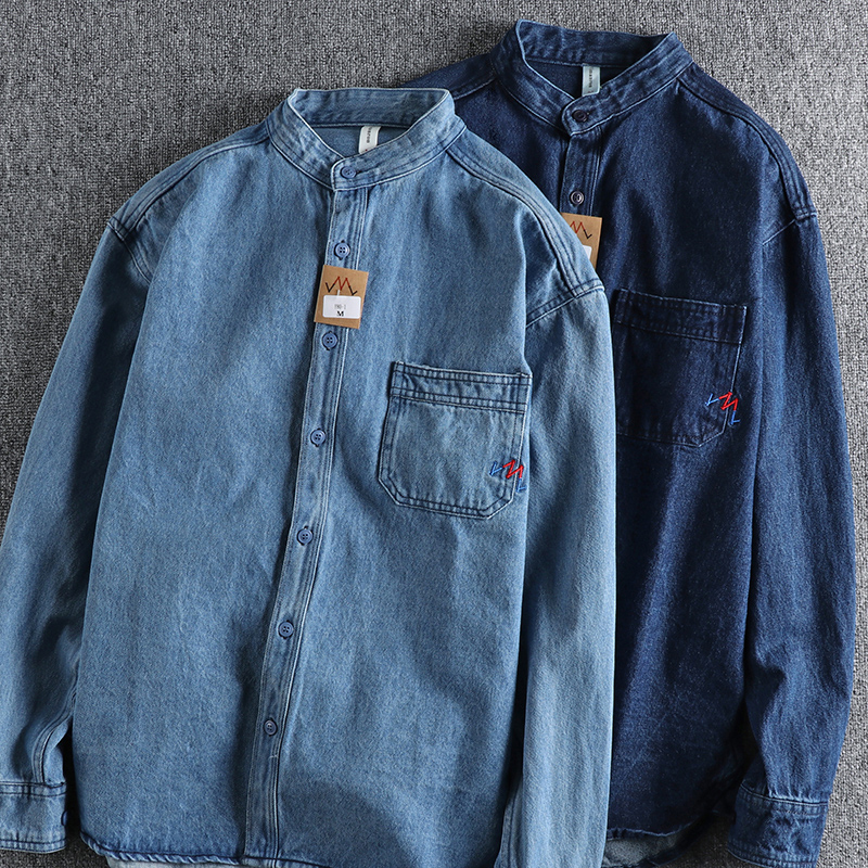 Men's Casual Shirts Retro washed jeans long sleeved shirt men's trend casual cardigan jacket 230412